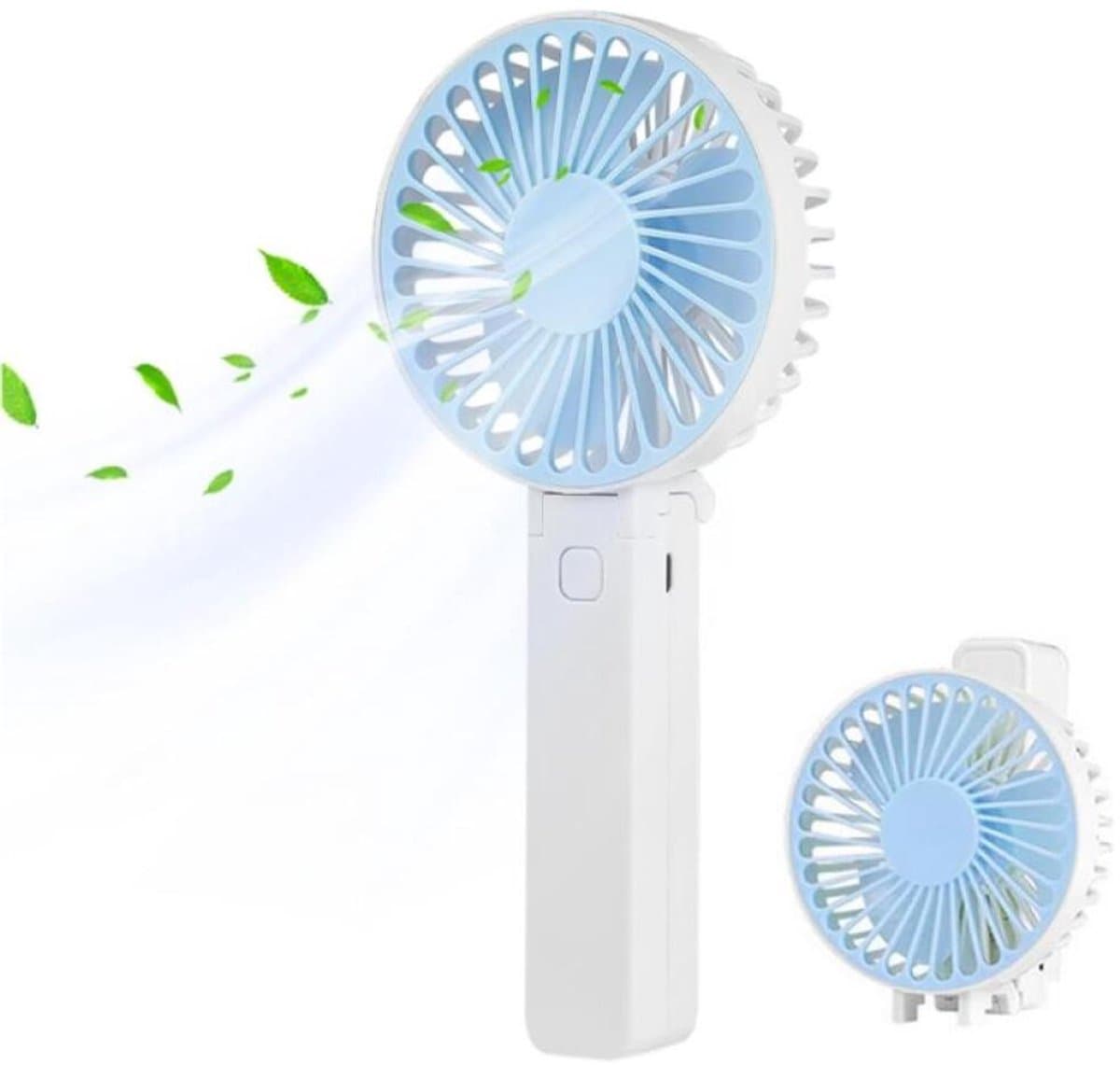 Handventilator - Draagbare Ventilator - Mini Ventilator - USB Oplaadbaar - 3 Standen - Draadloze Tafelventilator - Voor Thuis, Kantoor, Buiten En Reizen - Wit / Blauw — afbeelding 1