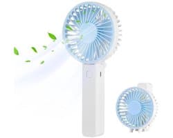 Handventilator - Draagbare Ventilator - Mini Ventilator - USB Oplaadbaar - 3 Standen - Draadloze Tafelventilator - Voor Thuis, Kantoor, Buiten En Reizen - Wit / Blauw