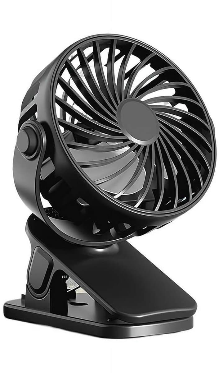 Draagbare mini-ventilator met clip – 4-in-1 USB-bureauventilator met nachtlampje, wandmontage en draagbare functies, luchtcirculatie, geschikt voor studentenkamers, slaapkamers en kantoren (zwart) — afbeelding 1