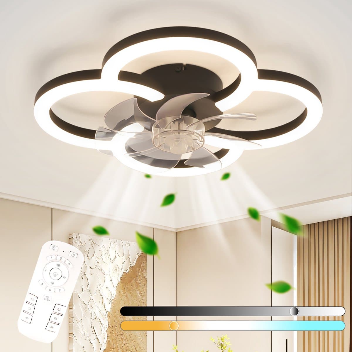 NETTLIFE Plafondventilator met Verlichting - LED Dimbare Woonkamerlamp - Zwart - 40W - 3000-6500K - met Afstandsbediening - 6 Snelheden - Timer - Stil - voor Woonkamer | Kantoor | Jeugdkamer | Kinderkamer — afbeelding 1