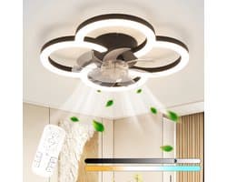 NETTLIFE Plafondventilator met Verlichting - LED Dimbare Woonkamerlamp - Zwart - 40W - 3000-6500K - met Afstandsbediening - 6 Snelheden - Timer - Stil - voor Woonkamer | Kantoor | Jeugdkamer | Kinderkamer
