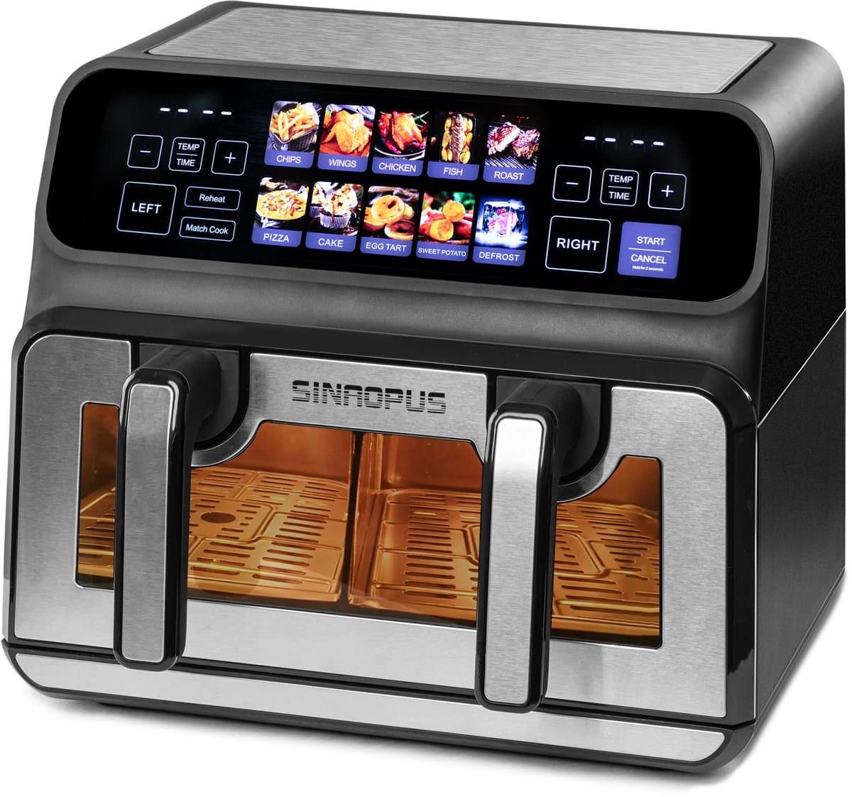 Digitale Airfryer XXL 9L Sinaopus 802 – Heteluchtfriteuse met Dubbele Mand en DualMand Onafhankelijke Snelle Opwarming – Voor Gezinnen – 10 Programma’s – Kijkvenster – Makkelijk te Reinigen – Capaciteit voor 4 Personen — afbeelding 1