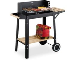 houtskoolbarbecue - met wielen - in hoogte verstelbaar rooster - windvanger