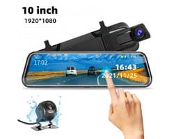 Geschikt voor Upgrade 10'' Mirror Dash Cam Voor- en Achteruitrijcamera Nachtzicht 1080P Achteruitrijcamera FHD Full Touchscreen Autorecorder met Loop Recording, G-Sensor, Parkeermonitor