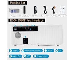 Alincoo - E700 - Beamer - Projector Beamer - Mini Meamer - 4k - Full HD 1080P - 1920x1080dpi - Automatische focus - 5G - met WiFi - 28000 Lumens - Wit