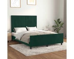 Bedframe zonder matras 140x190 cm fluweel donkergroen met verstelbaar hoofdeinde stevige poten multiplex lattenbodem voor slaapkamer woonkamer comfortabele ondersteuning