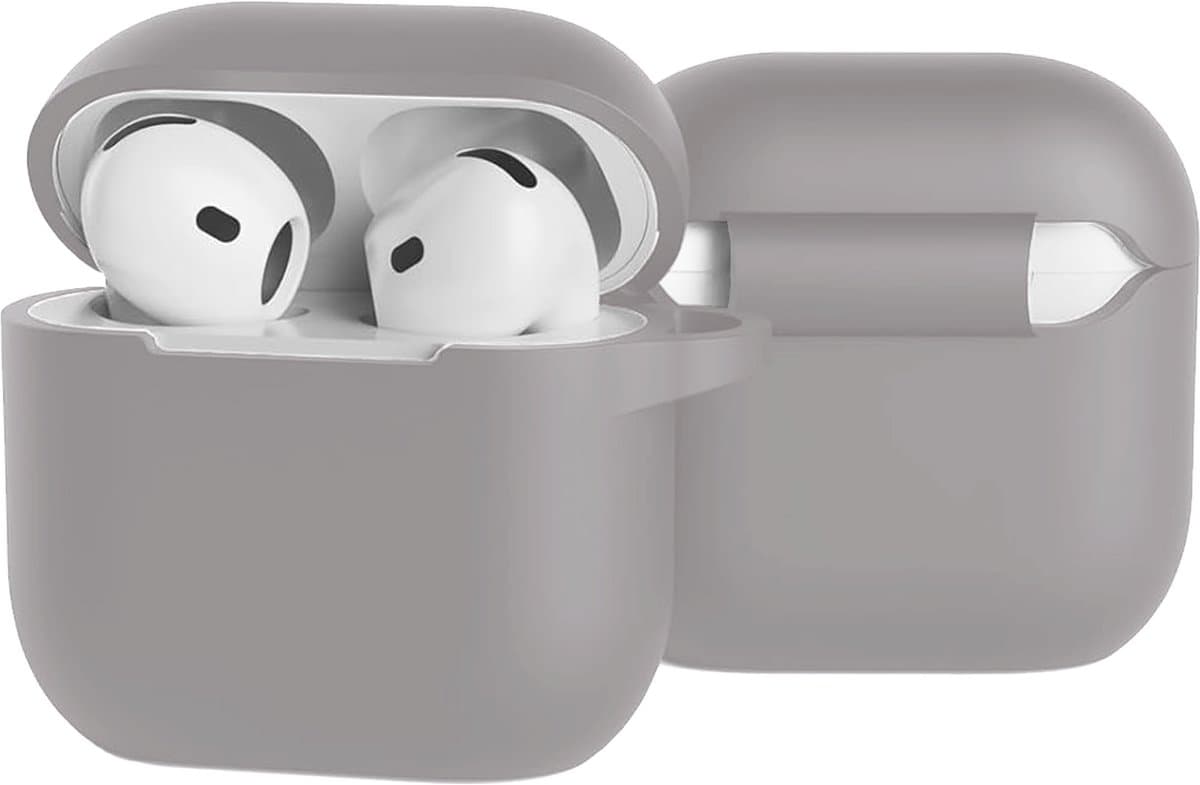 Case - Geschikt voor Apple AirPods 5 - Siliconen Hoes met Clip - Silicone Hoesje Cover - Grijs — afbeelding 1