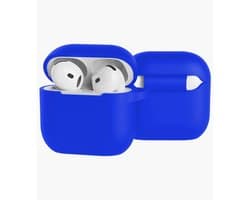 Case - Geschikt voor Apple AirPods 5 - Siliconen Hoes met Clip - Silicone Hoesje Cover - Blauw