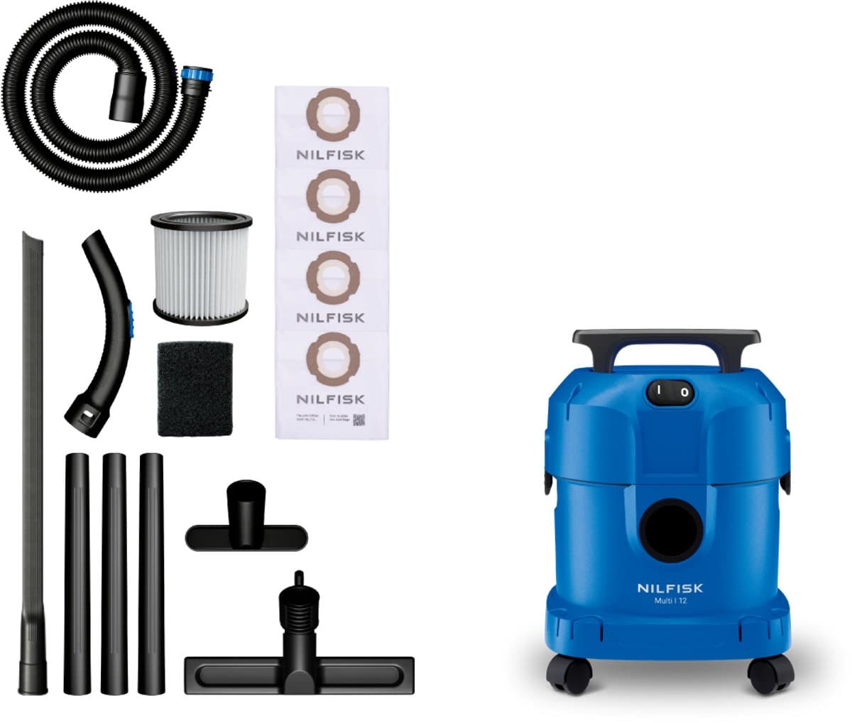 Nilfisk Multi I 12 Home Edition Nat- & Droogzuiger 1100W - 12L Waterzuiger & Stofzuiger met Blaasfunctie - Inclusief Bekledingsmondstuk, Flexibele Kierenzuiger & 4 Fleece Stofzakken — afbeelding 1