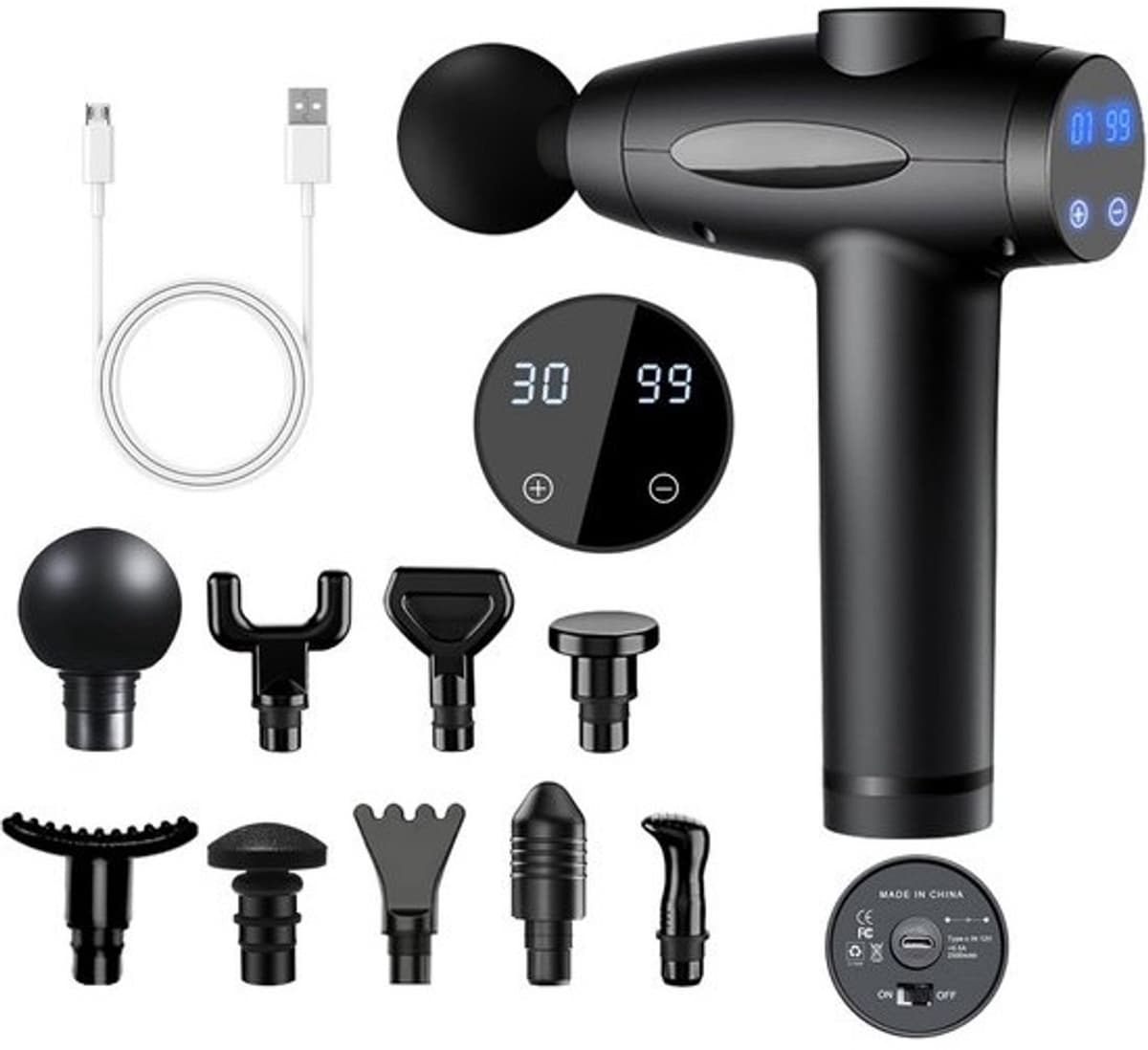 Massagepistool voor rugmassage, diepe percussie en spiermassage voor atleten met 9 massagekoppen en 30 snelheden voor pijnverlichting — afbeelding 1