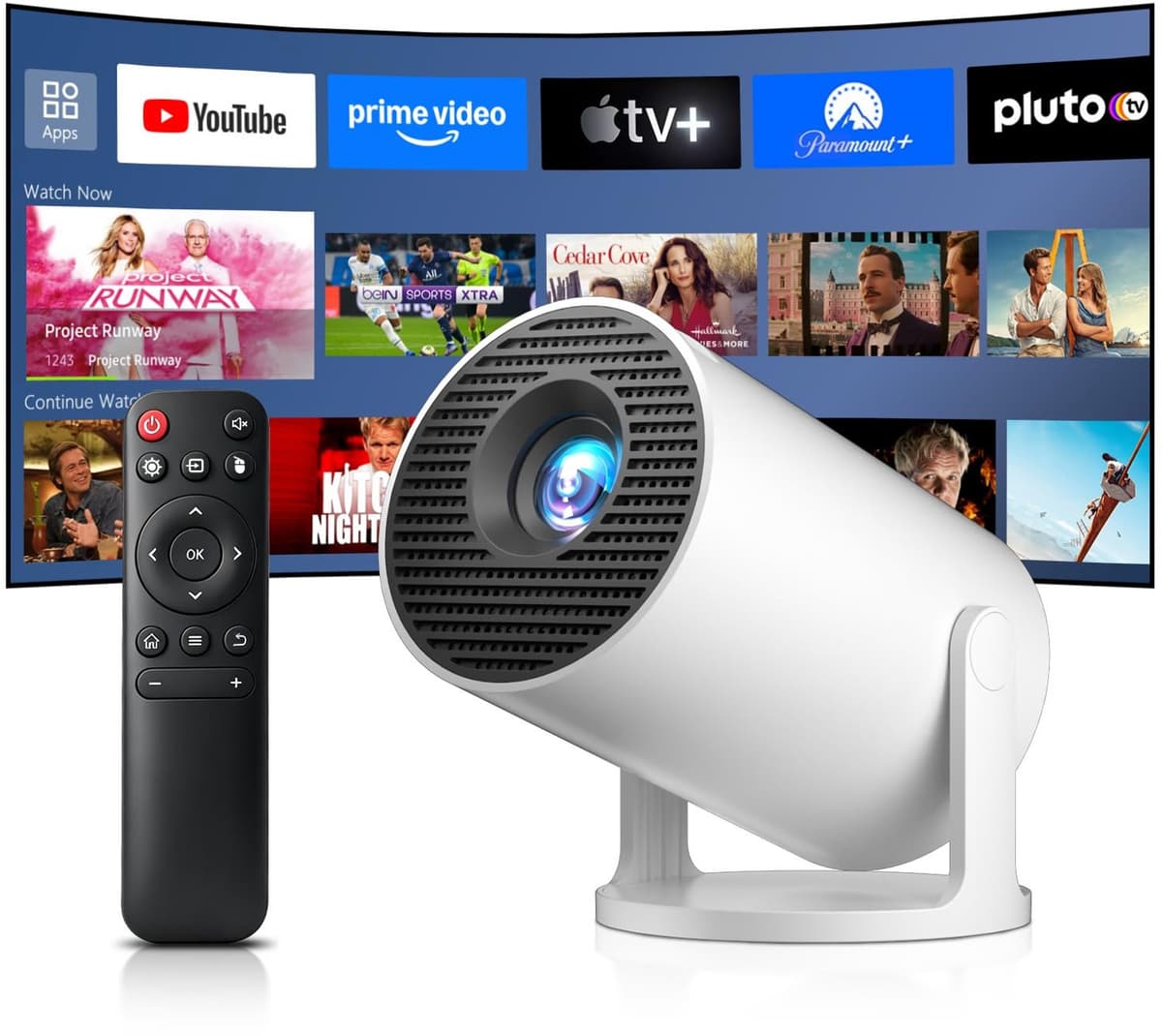 Mini Beamer - 1280 x 720 Resolutie Android 14 - 8000 Lumen Lichtsterkte - Draagbaar Wit - Smart Projector — afbeelding 1