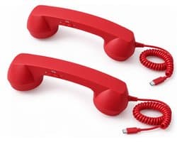 Retro Telefoonhoorn - Geschikt voor iPhone & Android - USB-C Bedrade Telefoonhoorn met Microfoon - Vintage Handset voor Bellen, Videogesprekken, Vergaderingen & Online Conferenties - Rood(2 Stuks)
