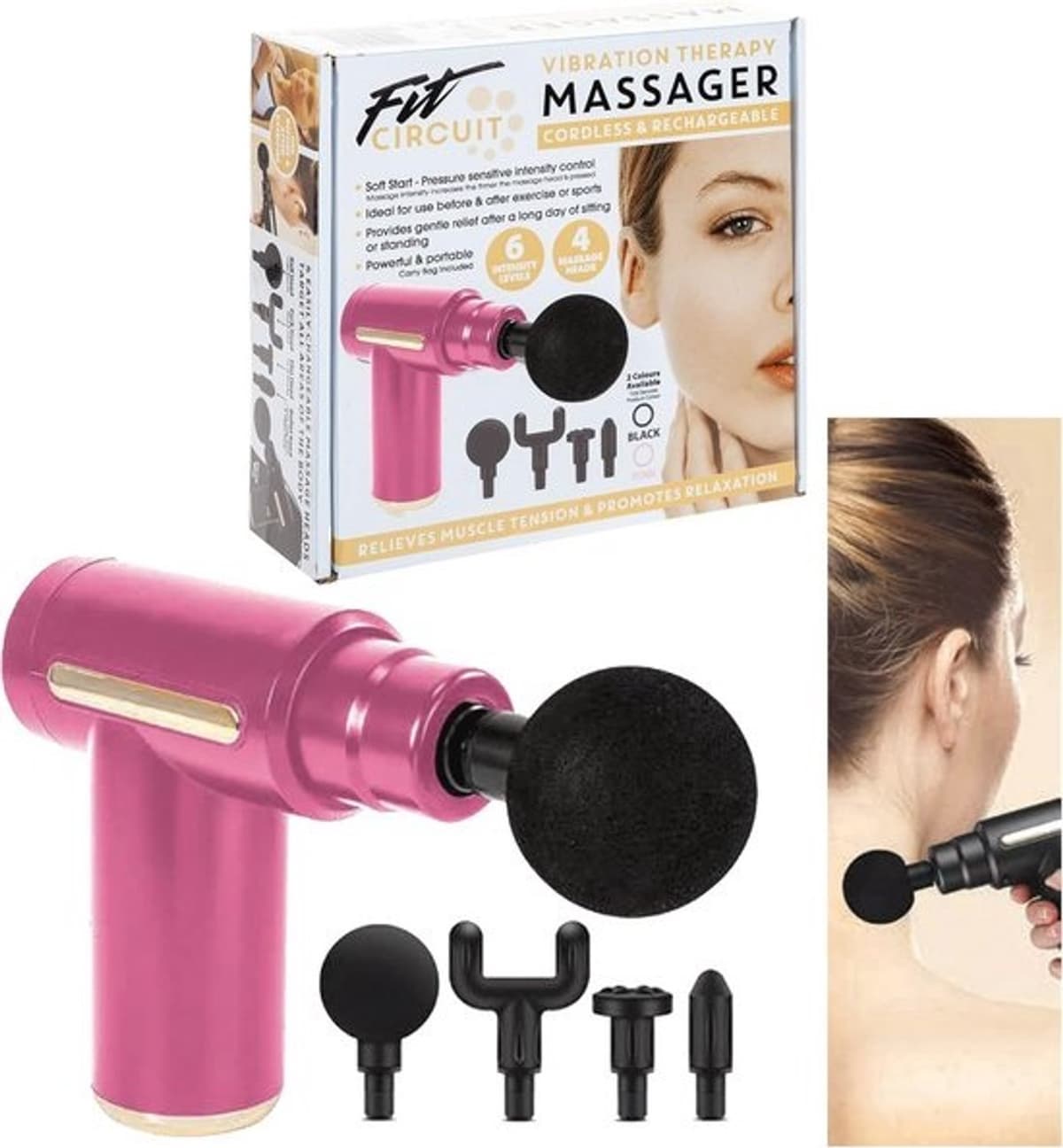 Compact massagepistool - Draadloze vibratietherapie voor spierherstel met accessoires — afbeelding 1