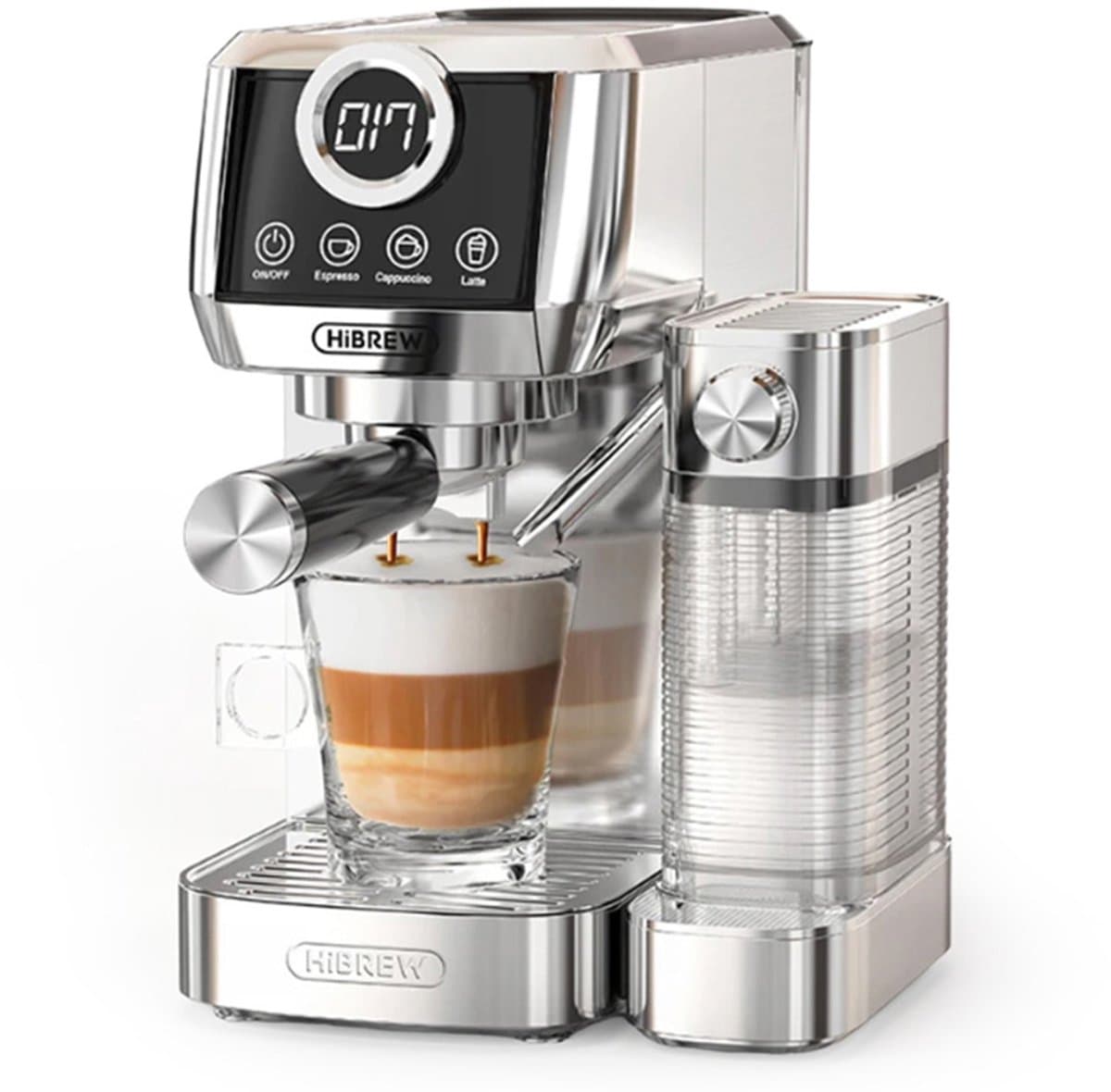 HiBREW H13A 3-in-1 semi-automatische koffiemachine, 6 koffiemodi, extractiedruk van 20 bar, verwijderbaar waterreservoir van 1,3 liter, handgreep van 51 mm aluminiumlegering, dubbel boilersysteem, 3 instelbare temperatuurniveaus — afbeelding 1