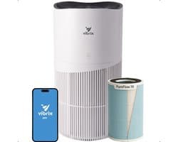 Vibrix PureFlow70 Luchtreiniger / Air Purifier – HEPA H13 + koolstoffilter – 468 m³/u – Voor kamers tot ca. 70 m² – Ionisator – App-bediening – Zeer stil met slaapstand – Luchtkwaliteitindicator