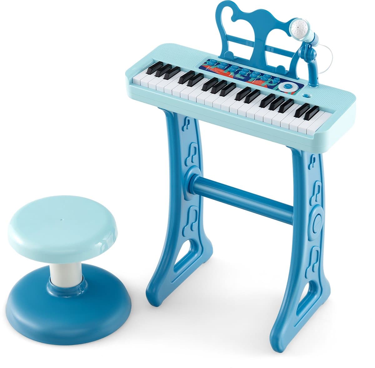 COSTWAY 37 toetsen kinderkeyboard, kinderpiano elektronisch met kruk, microfoon en muziekstandaard, kinderpiano met afneembare poten, pianotoetsenbord voor kinderen vanaf 3 jaar(blauw) — afbeelding 1