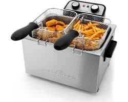 Dubbele Friteuse met Koudezonetechnologie en 5 Liter Capaciteit - 2 Kleine & 1 Grote Mand