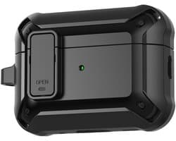 Telestore - Hoesje geschikte voor AirPods Pro 3 - TPU hybride hoesje Beschermhoes - Shockproof AirPods Pro 3 Cover - AirPods Pro 3 Hoesje - Geschikt voor Apple Airpods Pro 3 - zwart - hard en TPU cover met sleutelhanger