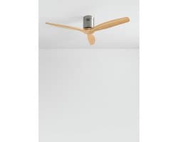 CREATE - Plafondventilator 40W silent 100% hout (Ø132cm) (ruimtes 10m²-25m²) - Nikkel / Licht hout - Geen licht - Afstandsbediening - WIND CALM NATURAL WOOD