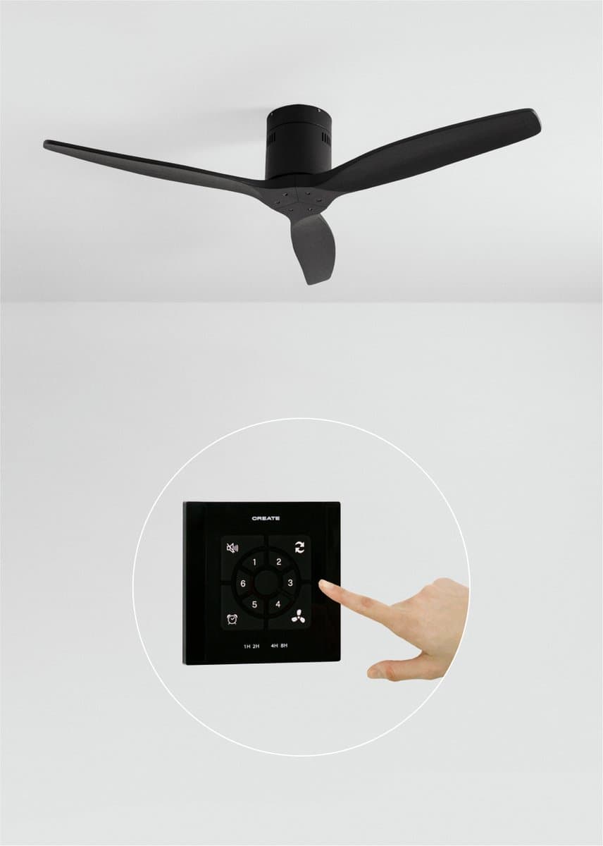 CREATE - Plafondventilator 40W silent 100% hout (Ø132cm) (ruimtes 10m²-25m²) - Zwart - Geen licht - Controller voor wandmontage + afstandsbediening - WIND CALM NATURAL WOOD — afbeelding 1
