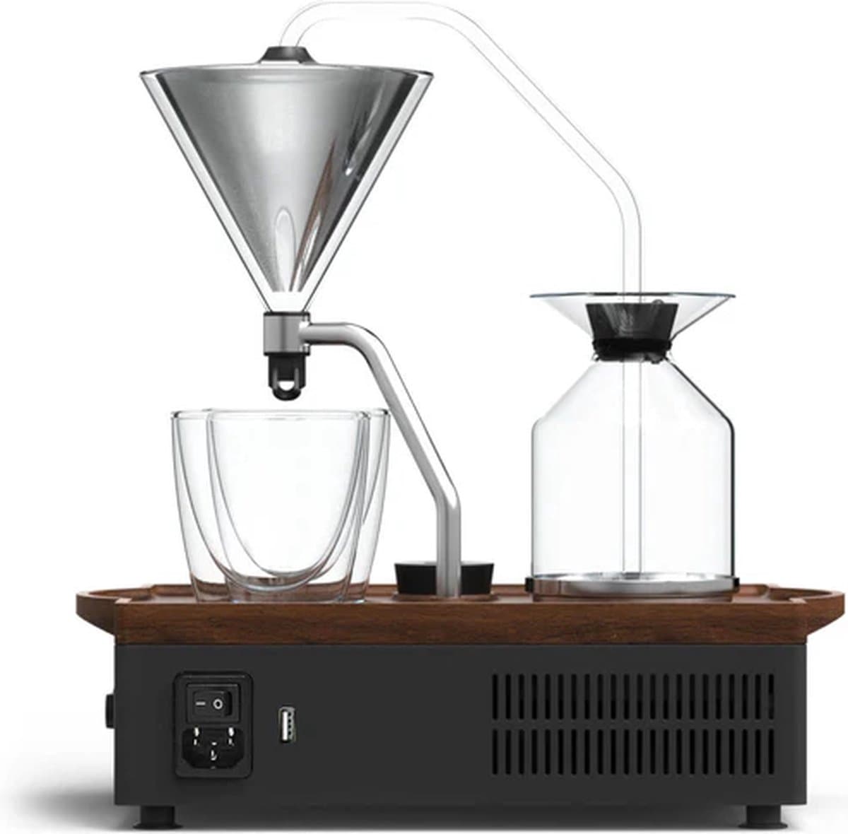 Joy Resolve - Grande Barisieur -Koffiezet apparaat - Filter koffie - Drip koffie -2 kops - incl. 2 glazen - Coffee & Tea Brewer - Instelbare tijd voor bereiden - Alarm - Mini Fridge - Mini Koelkast - Dark Walnut Wood - Wakker worden met verse koffie — afbeelding 1