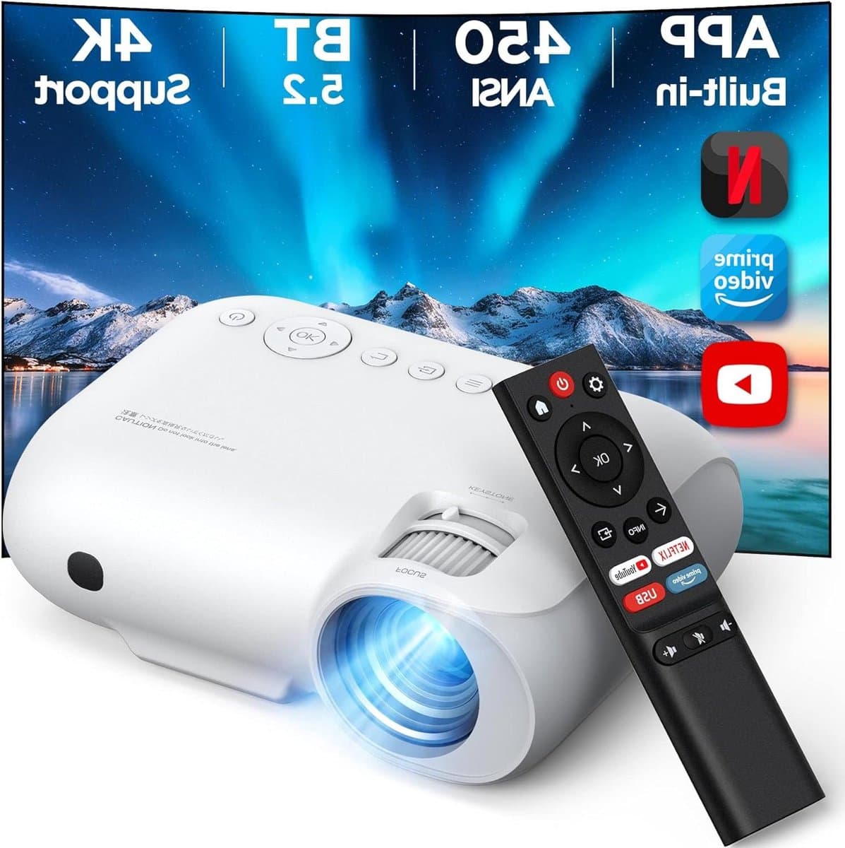Beamer 4K WiFi Bluetooth - ingebouwde 1080P Full HD compatibele 4K projector - 450 ANSI lumen - Y9 thuisbioscoopprojector - Fire Stick - smartphone - PS5 Mini Beamer — afbeelding 1