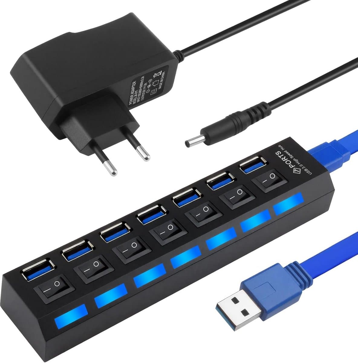 USB Hub 7 Poorten USB 3.0 & 2.0 - Dataoverdracht 5 Gbit/s - Plug & Play — afbeelding 1