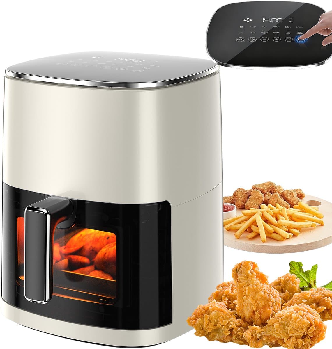 XXL Airfryer 6L met touchscreen, kijkvenster, 12 automatische programma's, vaatwasserbestendig, vetarm en gezond koken, Airfryer voor 3-5 personen, temperatuurregeling 40-200°C, vetvrije frituurpan voor grillen en bakken — afbeelding 1