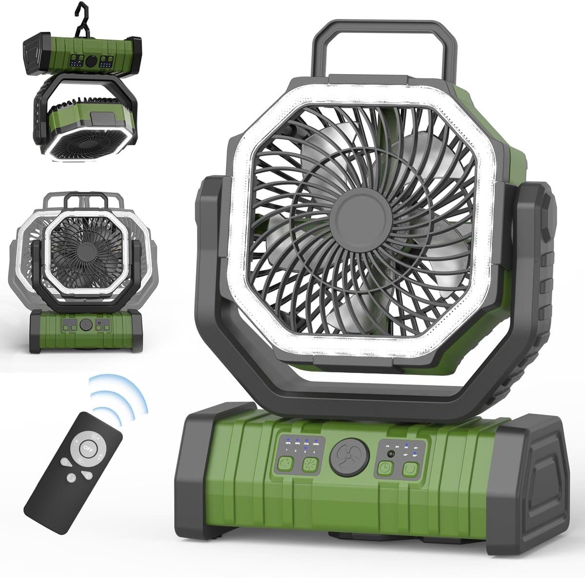 4-Snelheden Kampeerventilator - 20.000mAh Batterij & 270° Rotatie - LED Verlichting & Ophangsysteem - USB Oplaadbaar — afbeelding 1