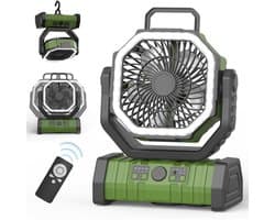 4-Snelheden Kampeerventilator - 20.000mAh Batterij & 270° Rotatie - LED Verlichting & Ophangsysteem - USB Oplaadbaar