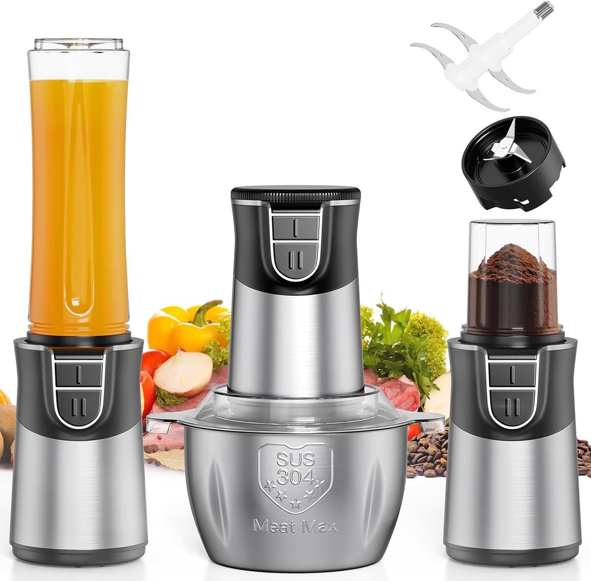 Krachtige 3-in-1 Hakmolen, Blender en Kruidenmolen - 500W Keukenmachine met 2L RVS Kom — afbeelding 1
