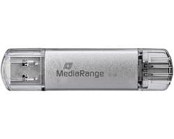 MediaRange USB Stick 32GB | Combo USB 3.2 Gen 1 met USB-A en USB Type-C | Zilver