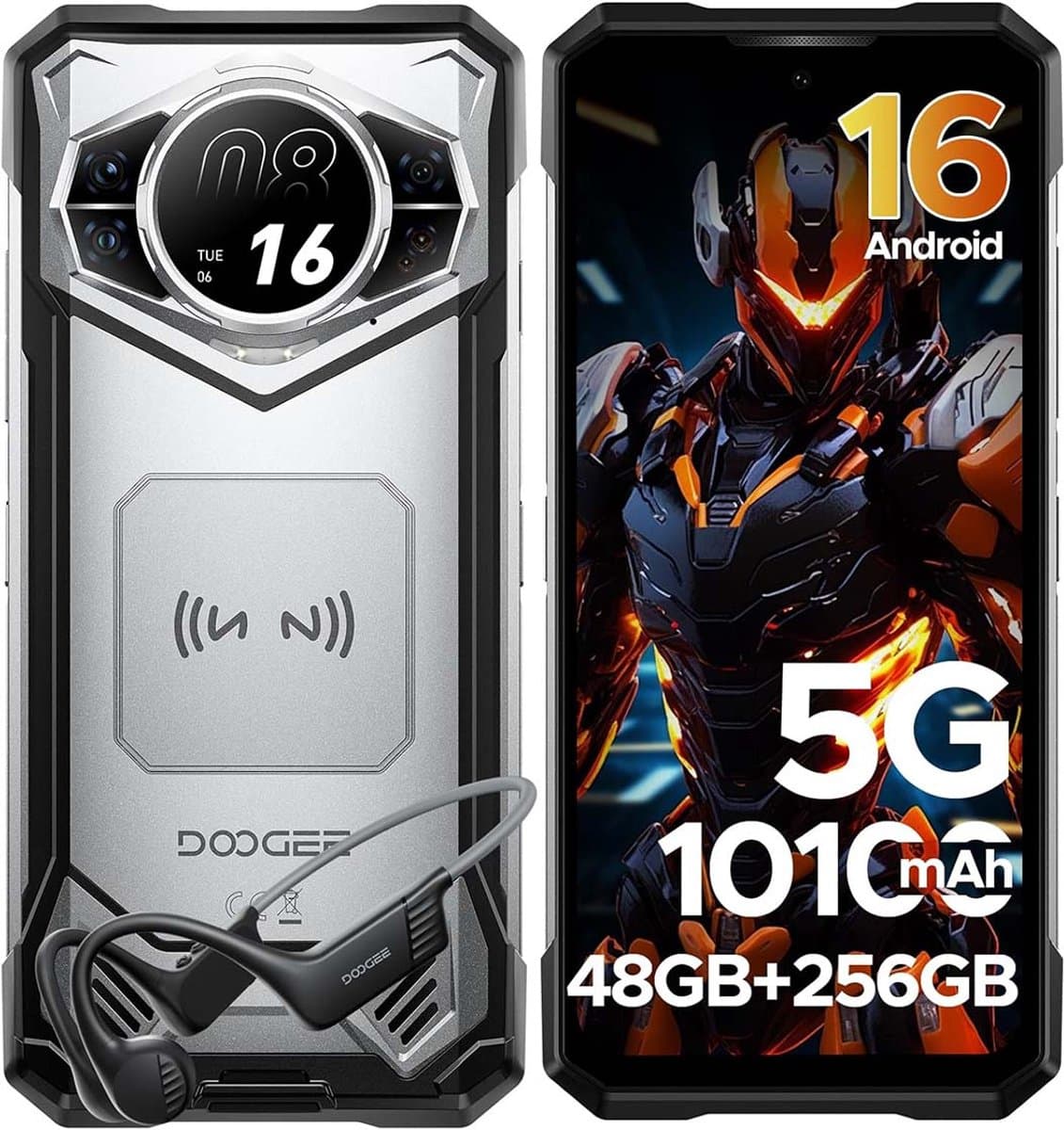 Robuuste Smartphone - DOOGEE S200 VIP - 48 GB RAM+256 GB ROM (TF 2TB) - 10100 mAh - 6,72 inch - Dual SIM 5G - NFC - OTG - GPS - Botgeleidingsheadset - Zilver — afbeelding 1