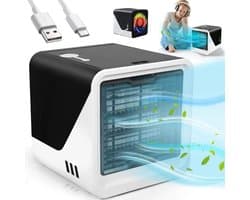 Mobiele Airco - Draagbare Ventilator - Aircooler - Luchtkoeler - Koeling, bevochtiging en luchtzuivering - 500ml - Zwart - 8W - 3 Snelheden & 6 Uur Werktijd - USB Voeding - Geluidsarme werking - Energiebesparend en veilig