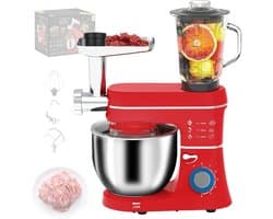 Keukenmachine - Mixer Deegmaker - Bakken en Koken - 10L Kom Vleesmolen - 1400W 6 Snelheden - Rood