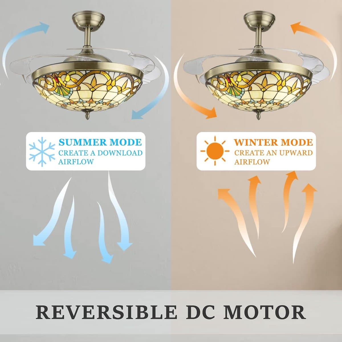 Plafondventilator met Licht en 6 Snelheden Tiffany Stijl Dimbaar — afbeelding 1
