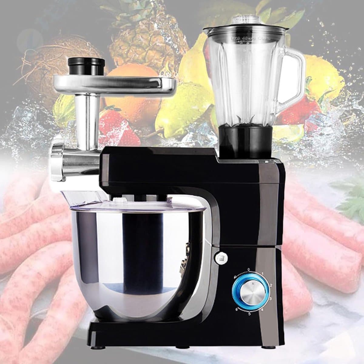 Keukenmachine Mixer - Keukenrobot Blender - Multifunctioneel Koken - Krachtige 1500 Watt Motor - 8 Liter Kom - Zwart — afbeelding 1