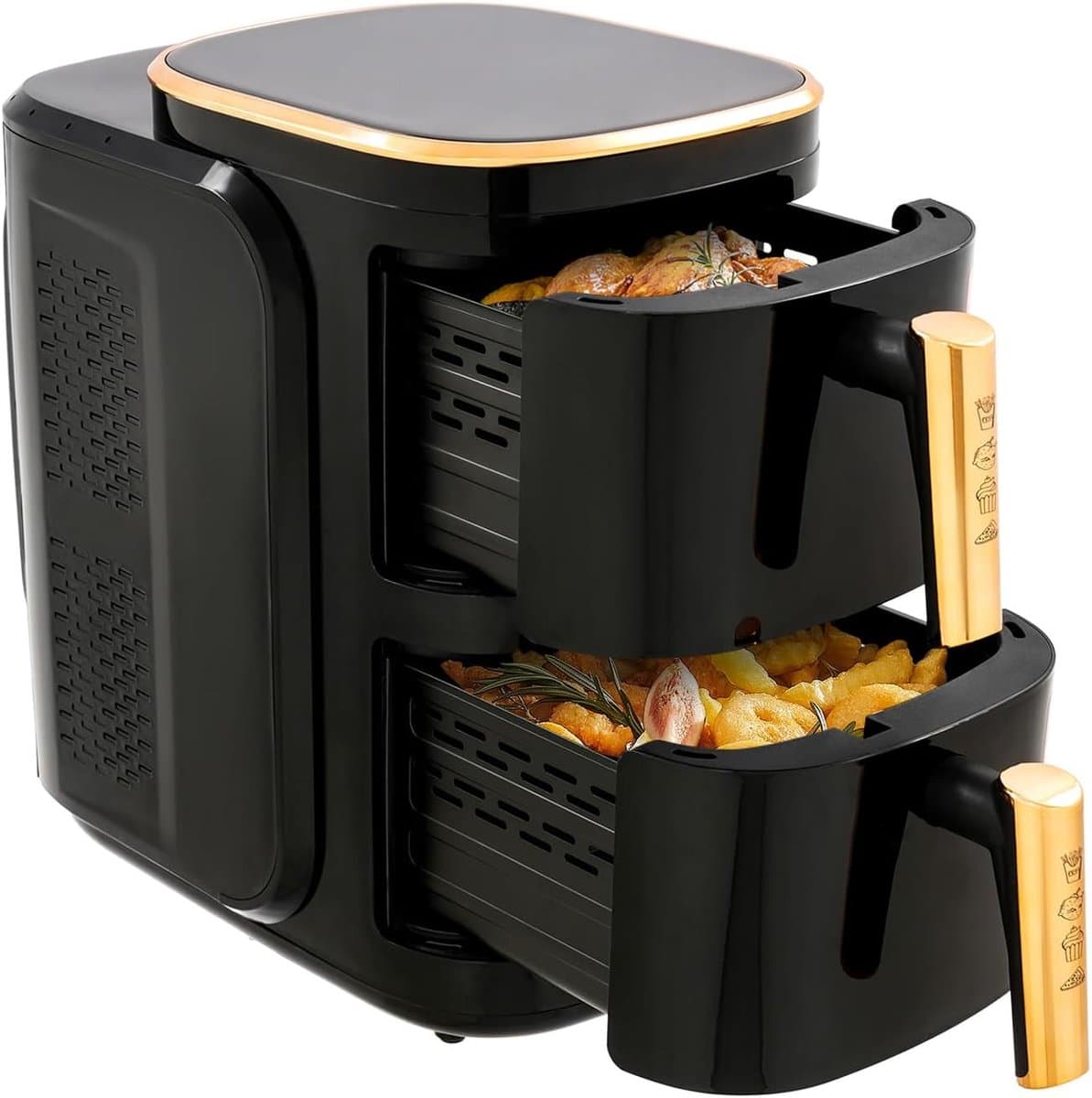 Dubbele Heteluchtfriteuse - Grote Airfryer - Gezinsmaaltijden - Dubbele Mand Technologie - 2x 6.34 QT - Zwart Goud — afbeelding 1