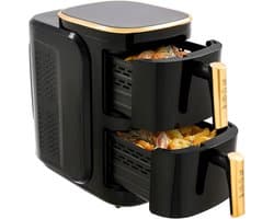 Dubbele Heteluchtfriteuse - Grote Airfryer - Gezinsmaaltijden - Dubbele Mand Technologie - 2x 6.34 QT - Zwart Goud