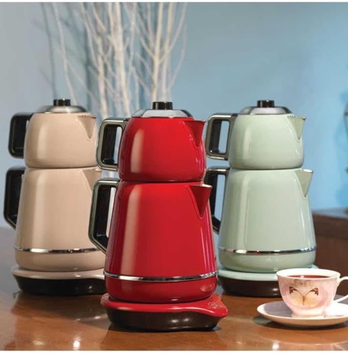 Theezetapparaat - Theemachine Samovar - Turkse Thee Zetten - Automatische Uitschakeling - 2.8 Liter Capaciteit - Rood — afbeelding 1