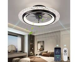 Crystal Ventilator Lamp - Zwart - 50 cm - LED - Dimbaar - Met Afstandsbediening en APP - 6 Snelheden - Stille Flush Mount Ventilator - Moderne Slaapkamerlamp