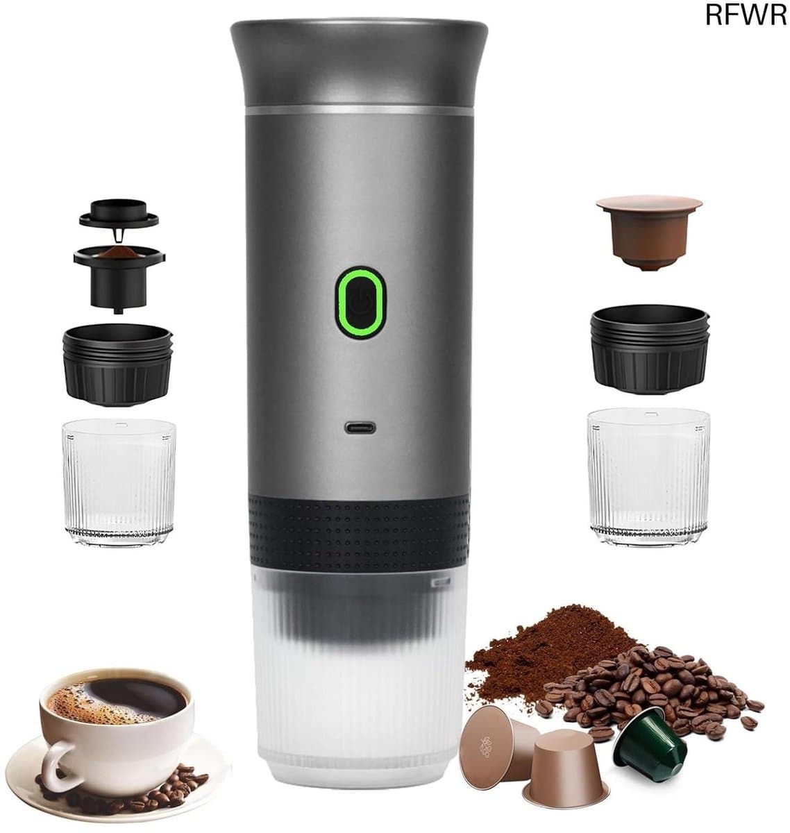 RFWR® Draagbare 3-in-1 Koffiezetapparaat voor Capsules en Gemalen Koffie - Ideaal voor Thuis, Kantoor en Reizen — afbeelding 1
