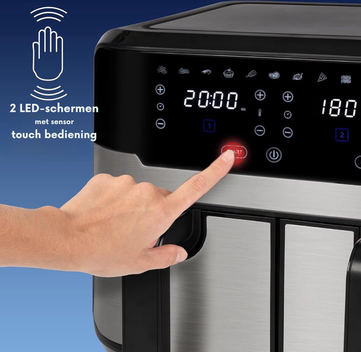 Thuys – Friteuse 9L XXL Dubbele Kamer Frituren – Met Hete Lucht & Zonder Olie 9 Programma's Touchscreen | 2400W PC-FR 1242 H — afbeelding 1