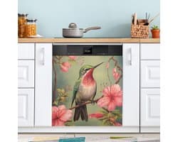 Vaatwasser Magneten Covers - Keuken Decoratie Magneet - Keuken Opfrissen - Dubbele Functie - 23x26 inch - Vogel met Roze Bloemen
