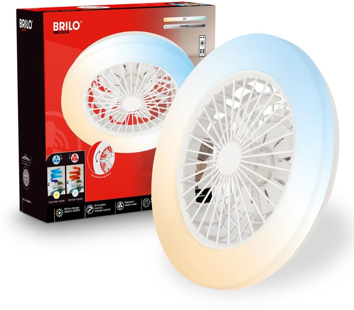 BRILONER Fantus - Plafondventilator met verlichting - LED plafondlamp met ventilator - ventilator lamp dimbaar - 5 snelheden - Ø48,5cm - wit — afbeelding 1