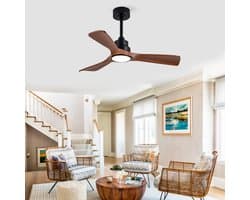 HAUSS SPOLE Plafondventilator – Met Verlichting En Afstandsbediening – 42 Inch – ABS – Zwart En Donker Walnoot – Voor Slaapkamer En Terras