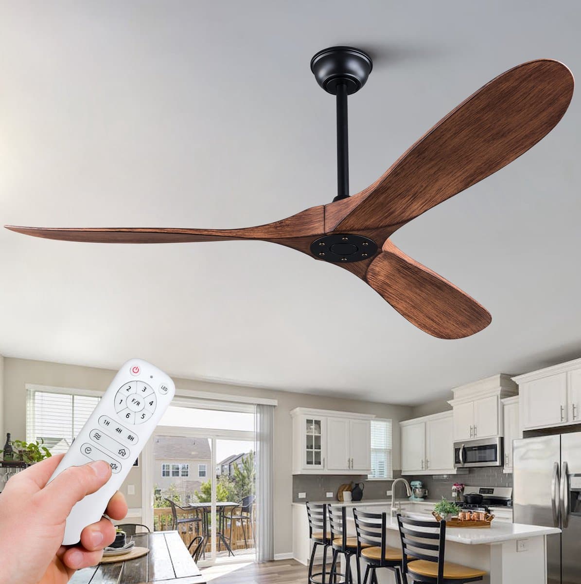 HAUSS SPOLE Ventilator – 60 Inch Zonder Licht Met Afstandsbediening – ABS – Zwart En Donker Walnoot – Voor Slaapkamer Terras En Woonkamer — afbeelding 1