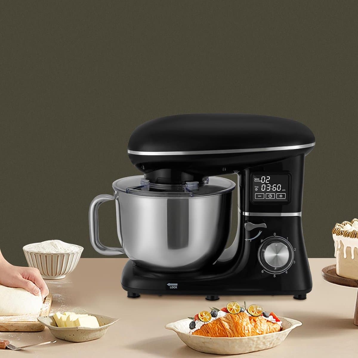 Keukenmachine - Handmixer - Thuis bakken - 6 snelheden - 6.2 liter kom - Zwart — afbeelding 1