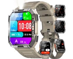 Blackview Outdoor Smartwatch W60 - Square Smart watch Heren- Robuust Smartwatches Dames - Sport Horloge - Zaklamp | Kompas | Gezondheidsmonitor | Bluetooth Bellen Hartslagmeter | Saturatiemeter - Geschikt voor Android en iOS - Khaki