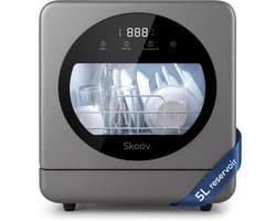 Skoov Mini Vaatwasser met waterreservoir - 5 couverts - 7 wasprogramma's - Kleine smalle vrijstaande afwasmachine - Camping - Grijs